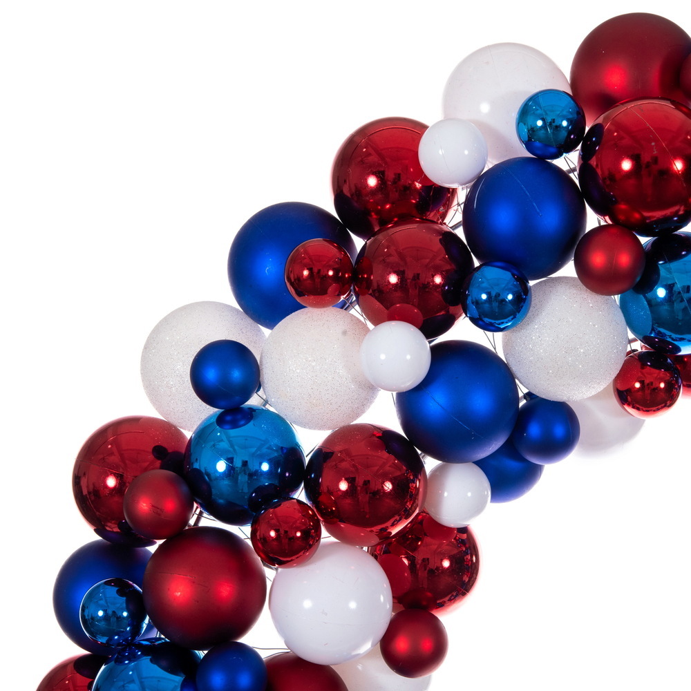 Vickerman Red/White/Blue Matte Shiny Glitter Ball Wreath UV