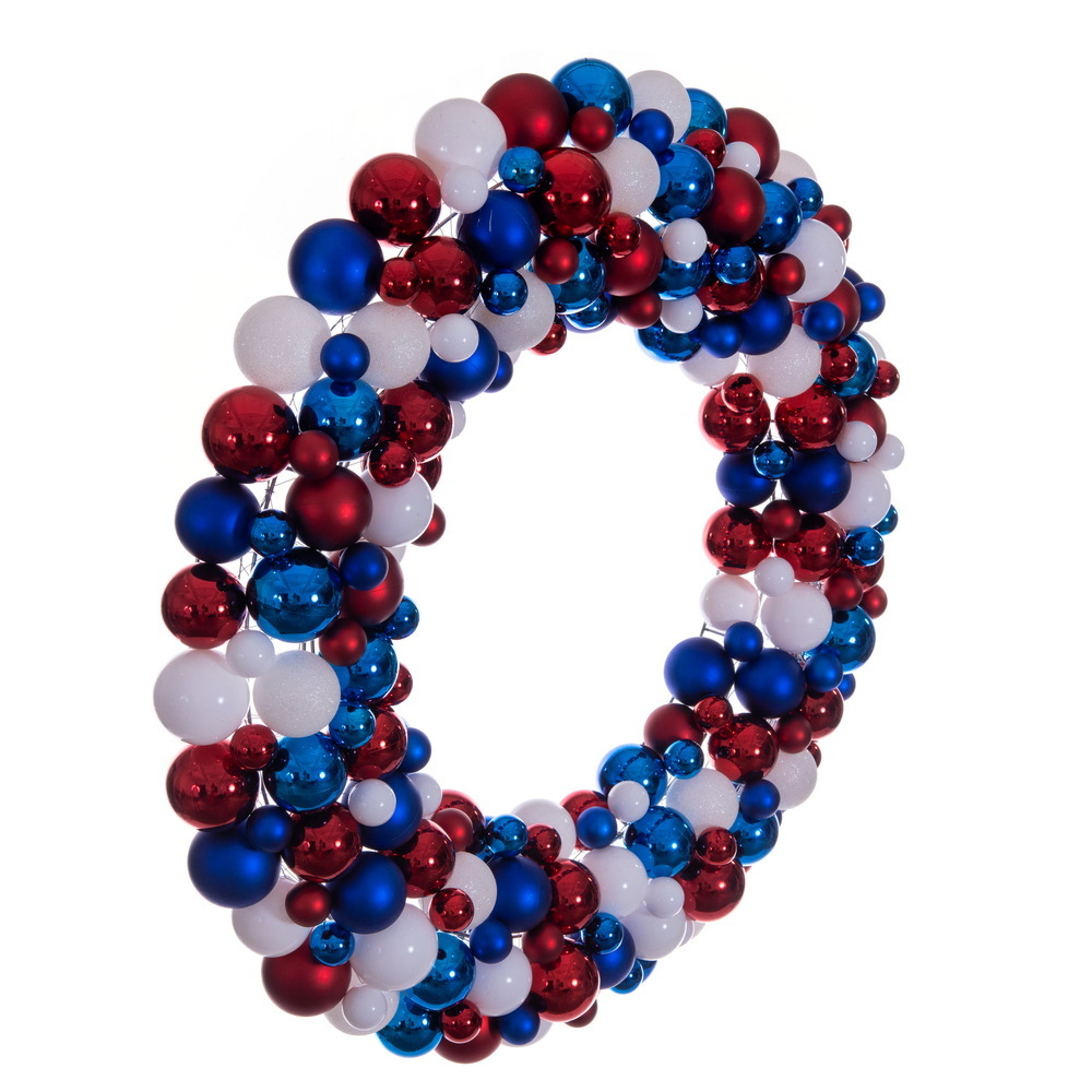 Vickerman Red/White/Blue Matte Shiny Glitter Ball Wreath UV