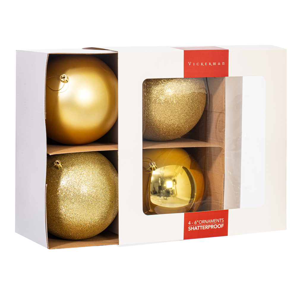 Vickerman 6" 4-Finish Ball Ornament Assorted Set