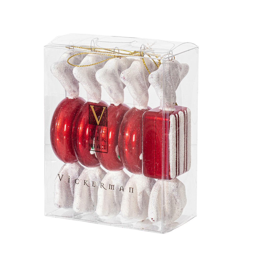 Vickerman Red-White Candy Christmas Ornament, 5/Box