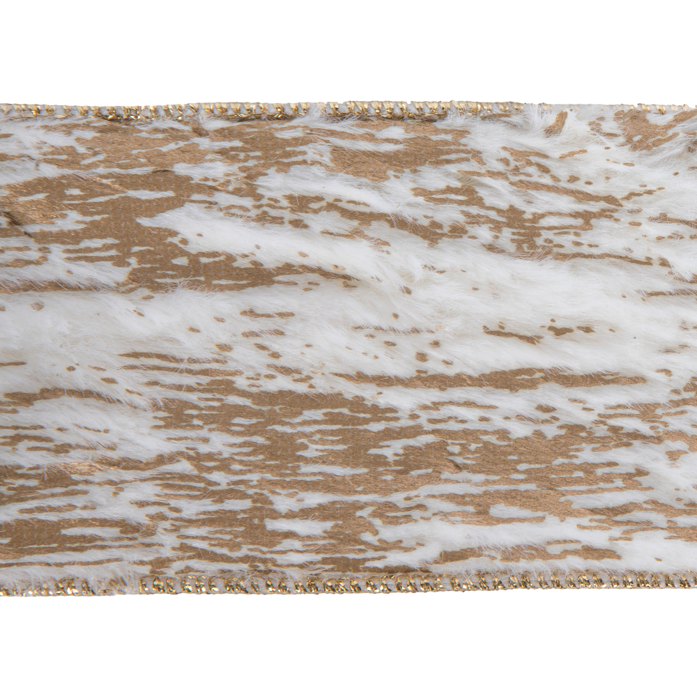 2.5"x10yd Ivory Faux Fur Gold Encrusted