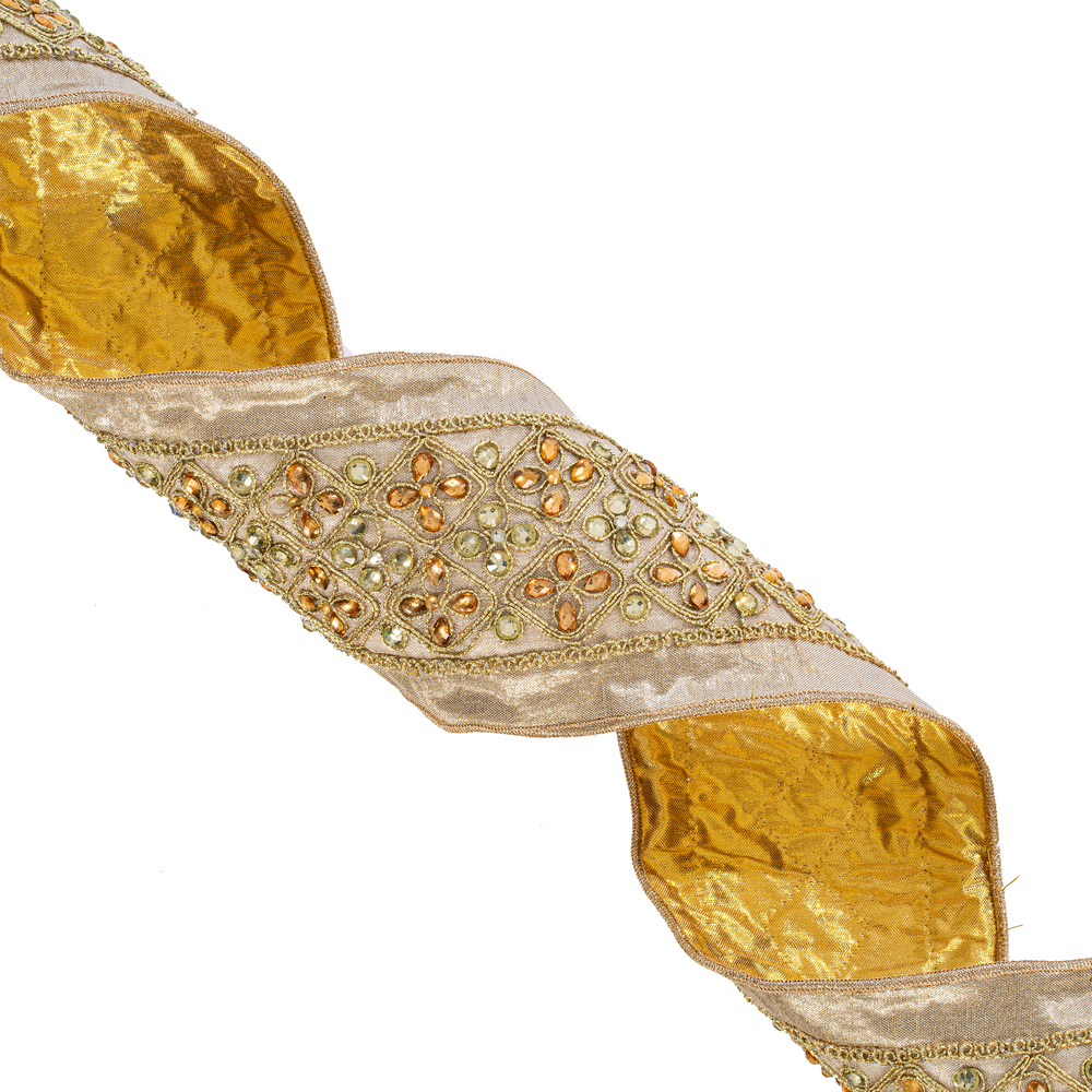 Vickerman 4"x5yd Jeweled Wired Edge Christmas Ribbon