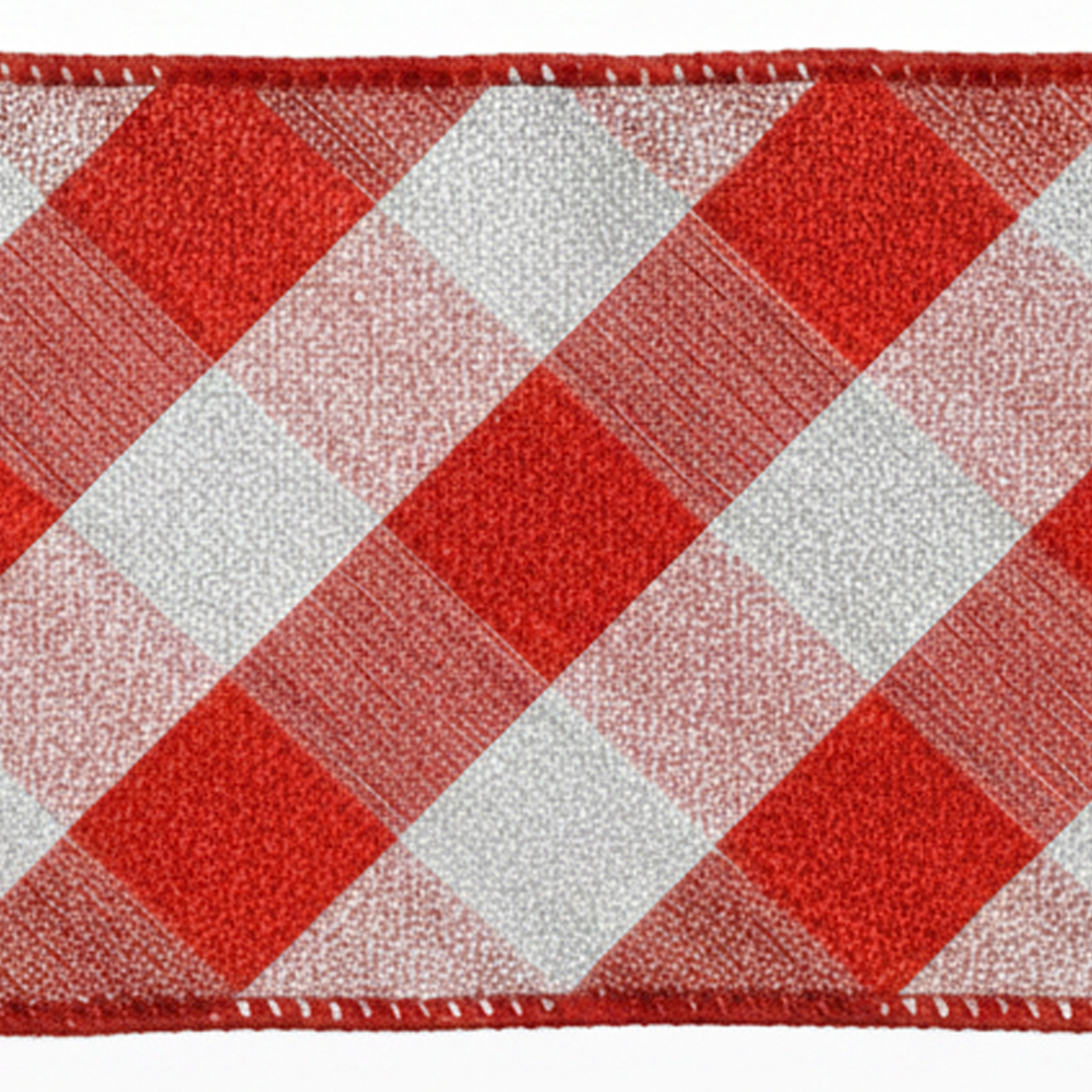 4"x10yd Red Silver Metallic Diagonal