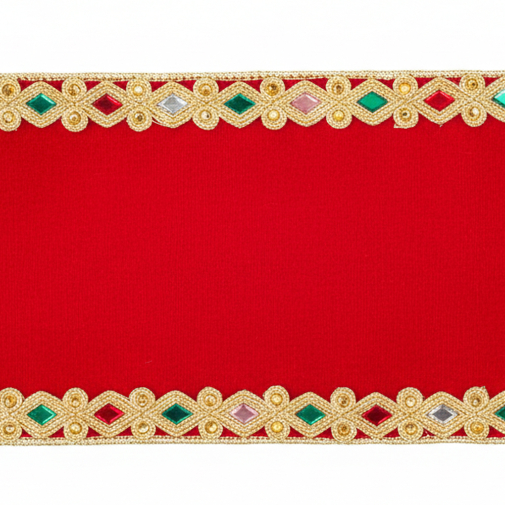 4"x10yd Red Velvet Jeweled Gold Applique