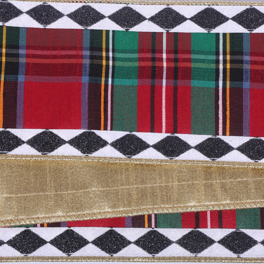 4"x10yd Multi Tartan Black White Diamond