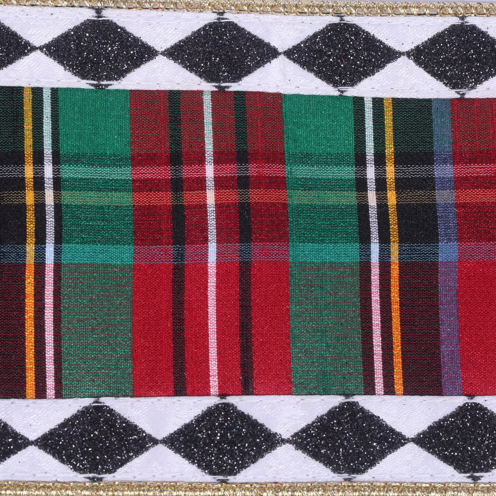 4"x10yd Multi Tartan Black White Diamond