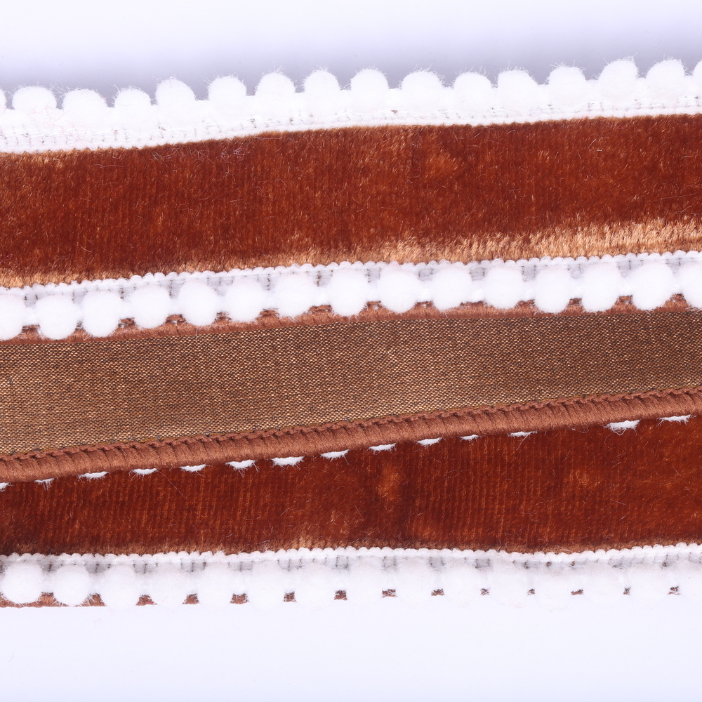 1.5" x 10yd Velvet Wired Pom Pom Trim Ribbon