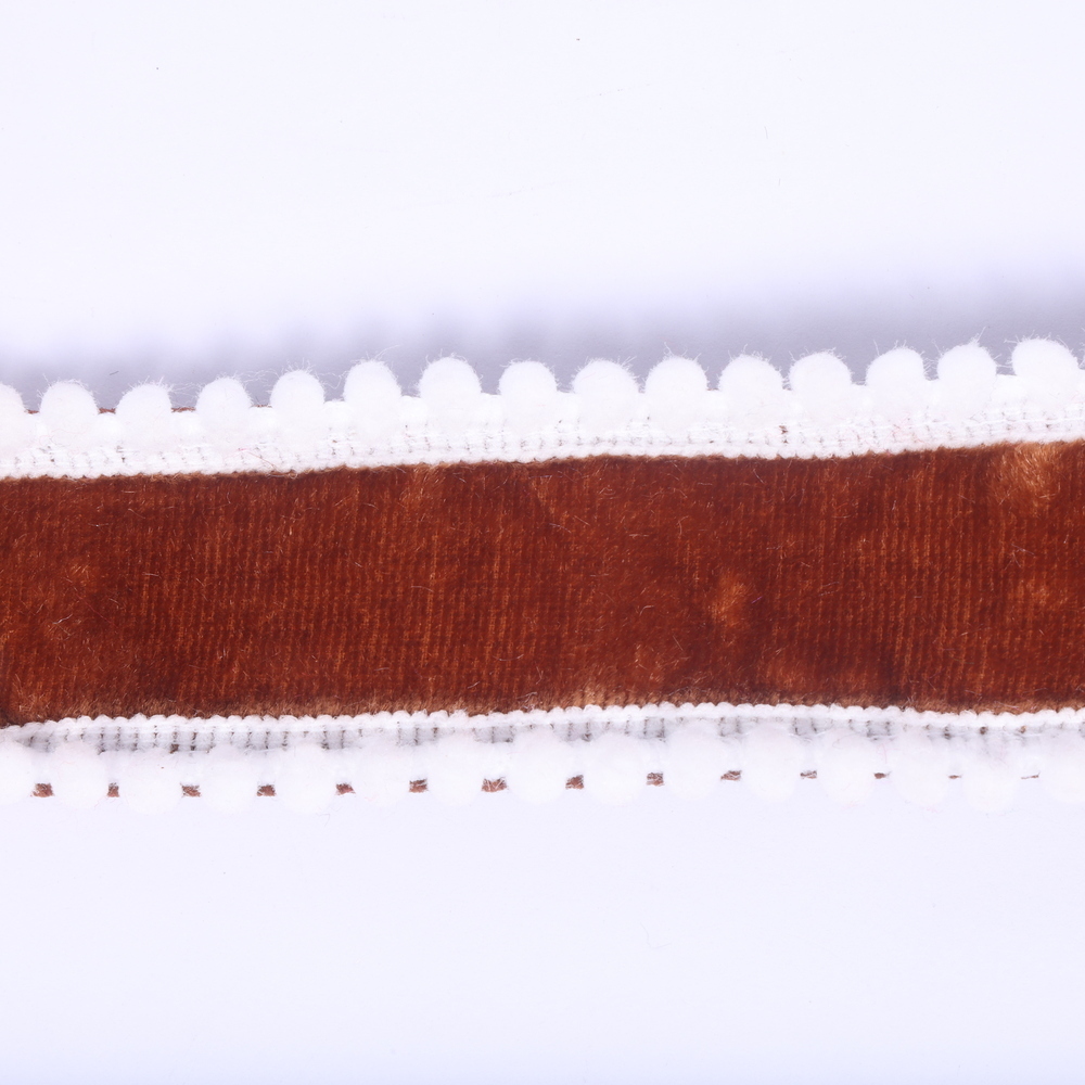 1.5" x 10yd Velvet Wired Pom Pom Trim Ribbon