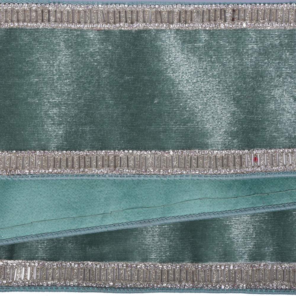 4"x5yd Velvet Luster Champagne Bead Jewel Ribbon