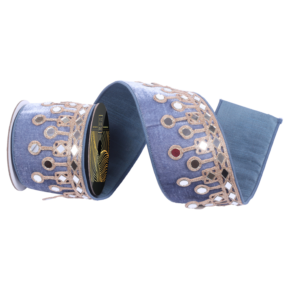4"x5yd Gold Trim Mirrors Ribbon