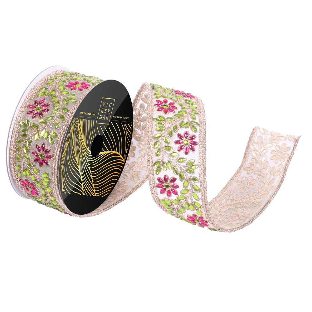 2"x5yd Flower Jewel Mesh Trim Ribbon
