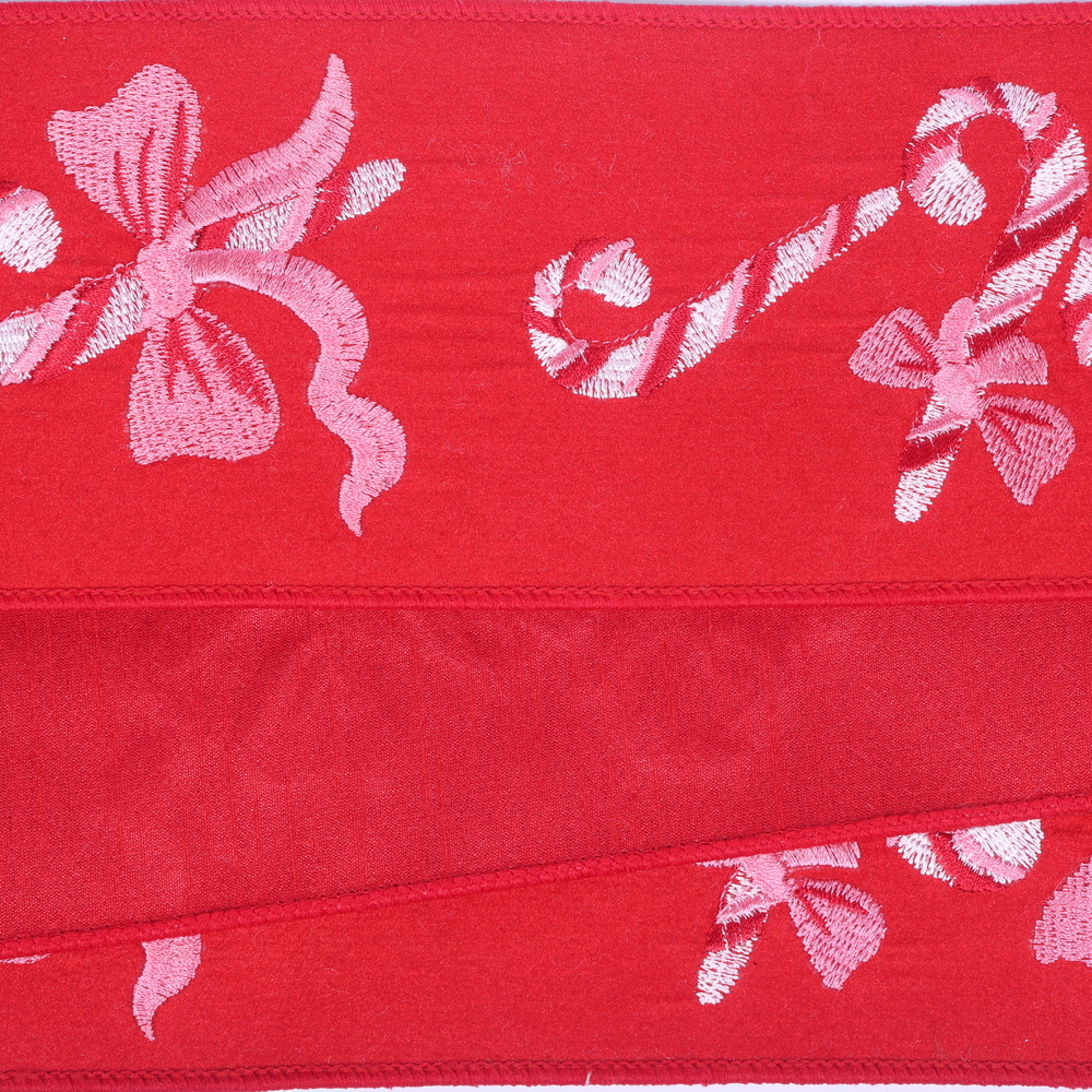 Vickerman 4"x10yd Felt Candy Cane and Bow Ribbon
