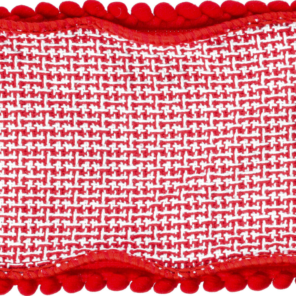 4"x5yd Red Houndstooth Pom Pom Ribbon