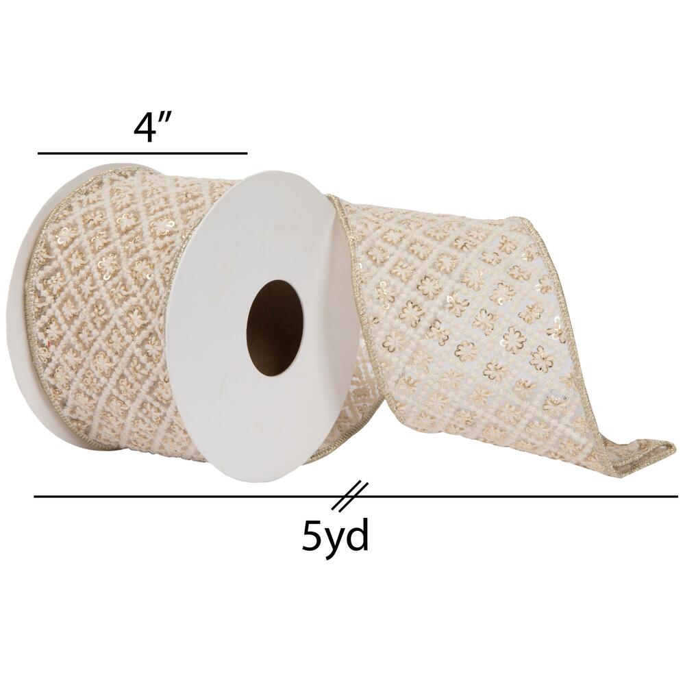 4"x5yd Ivory Ivory Sq Trim Ribbon