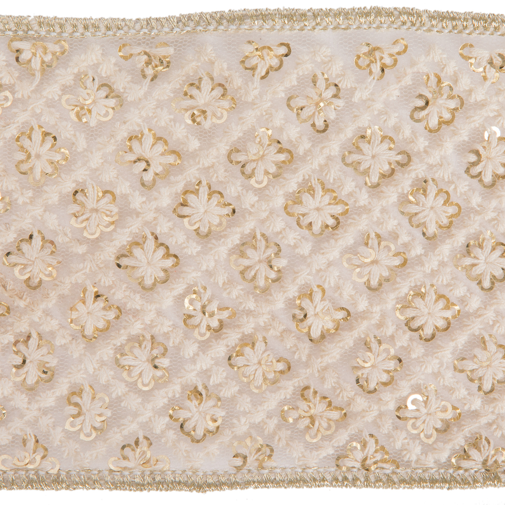 4"x5yd Ivory Ivory Sq Trim Ribbon