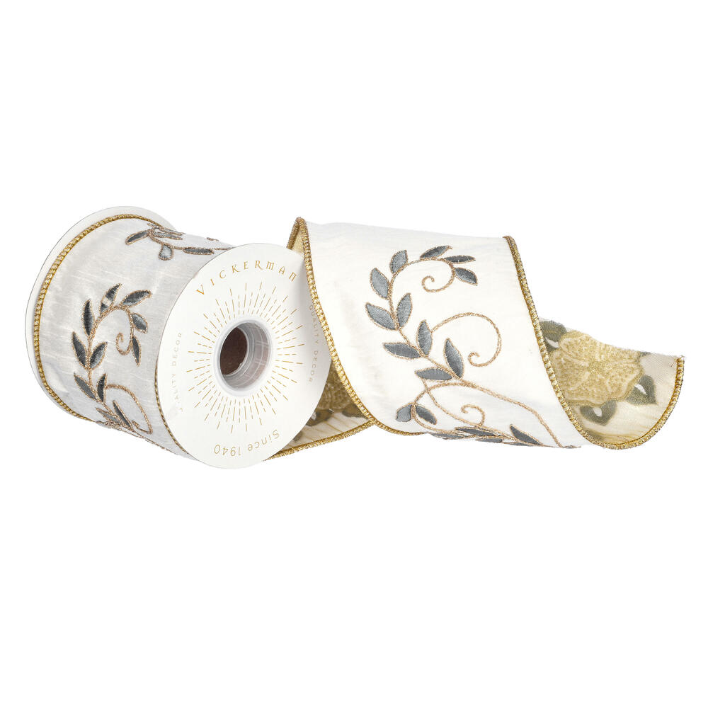 Vickerman 4" x 5 yd Seqin Embellished Dupion Ribbon