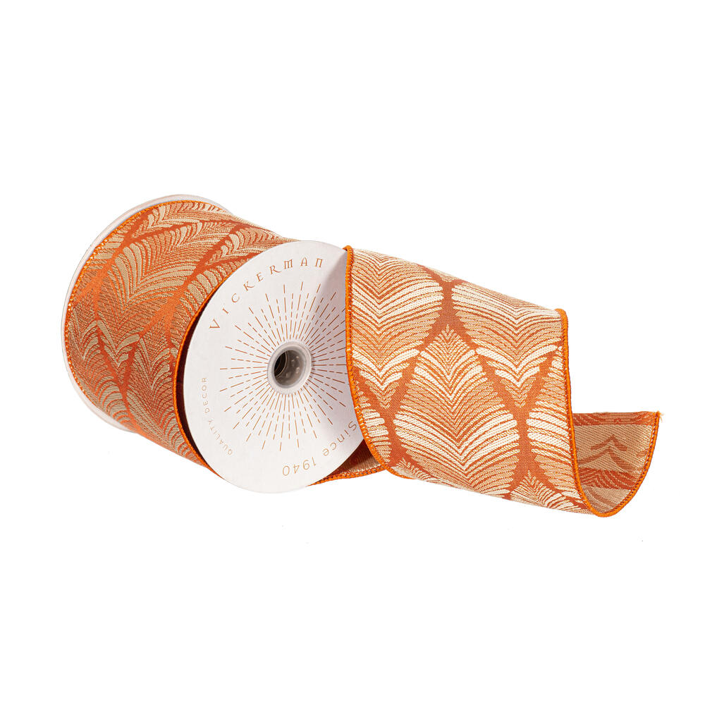 Vickerman 4"x10yd Feather Leaf Ribbon.