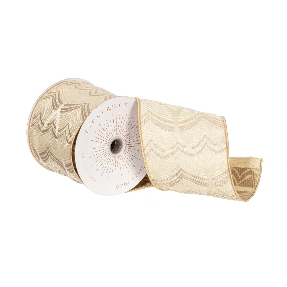 Vickerman 4"x10yd Feather Leaf Ribbon.
