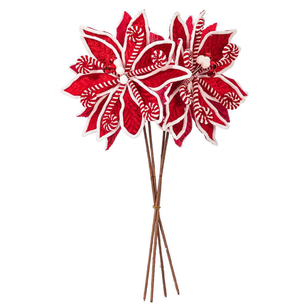 Vickerman 21.5" Red Candy Cane Poinsettia, 4/bag