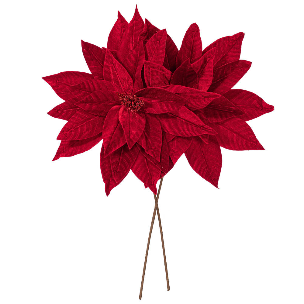 Vickerman 21.5" Textured Poinsettia Stem 2/Bag