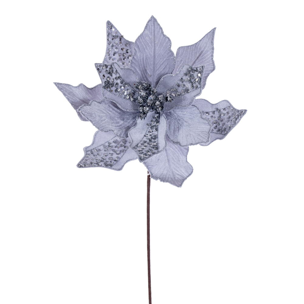Vickerman 10" x 20" Velvet Striped Poinsettia Stem