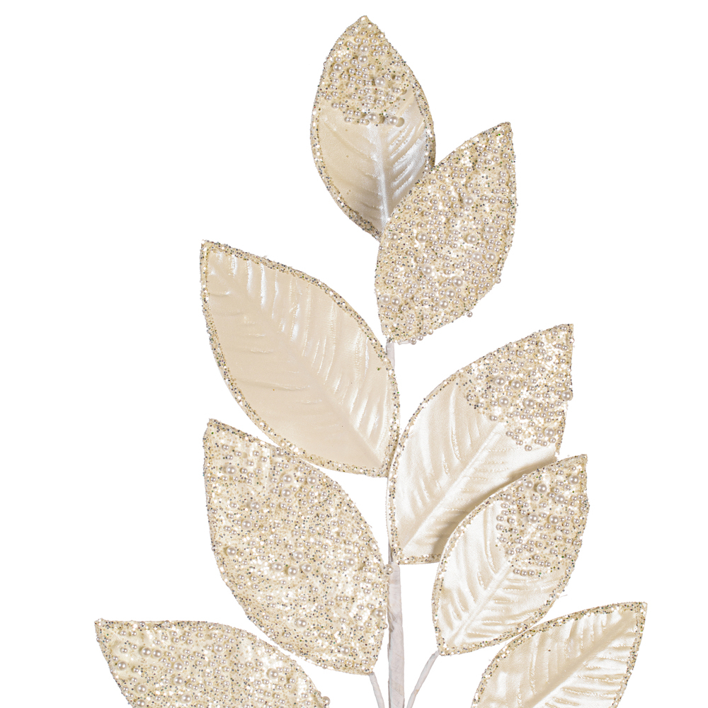 Vickerman 32" Faux Leather Pearl Leaf Spray