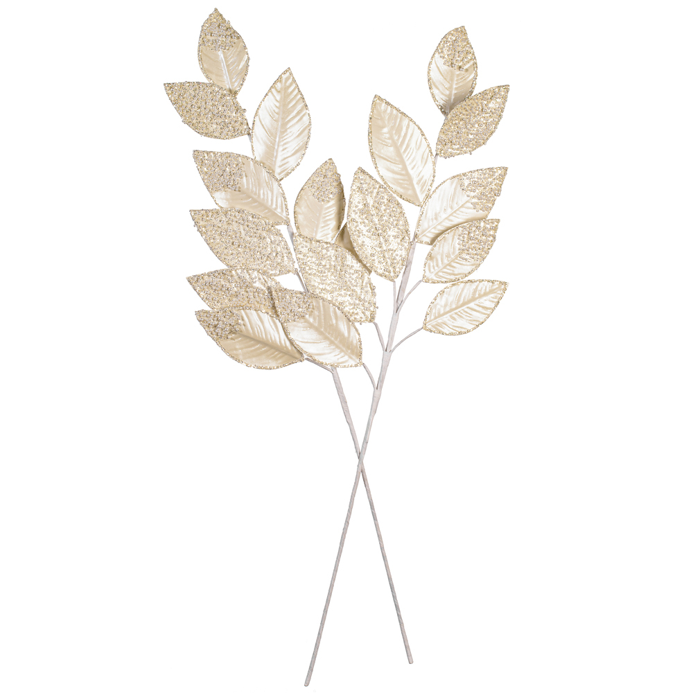 Vickerman 32" Faux Leather Pearl Leaf Spray
