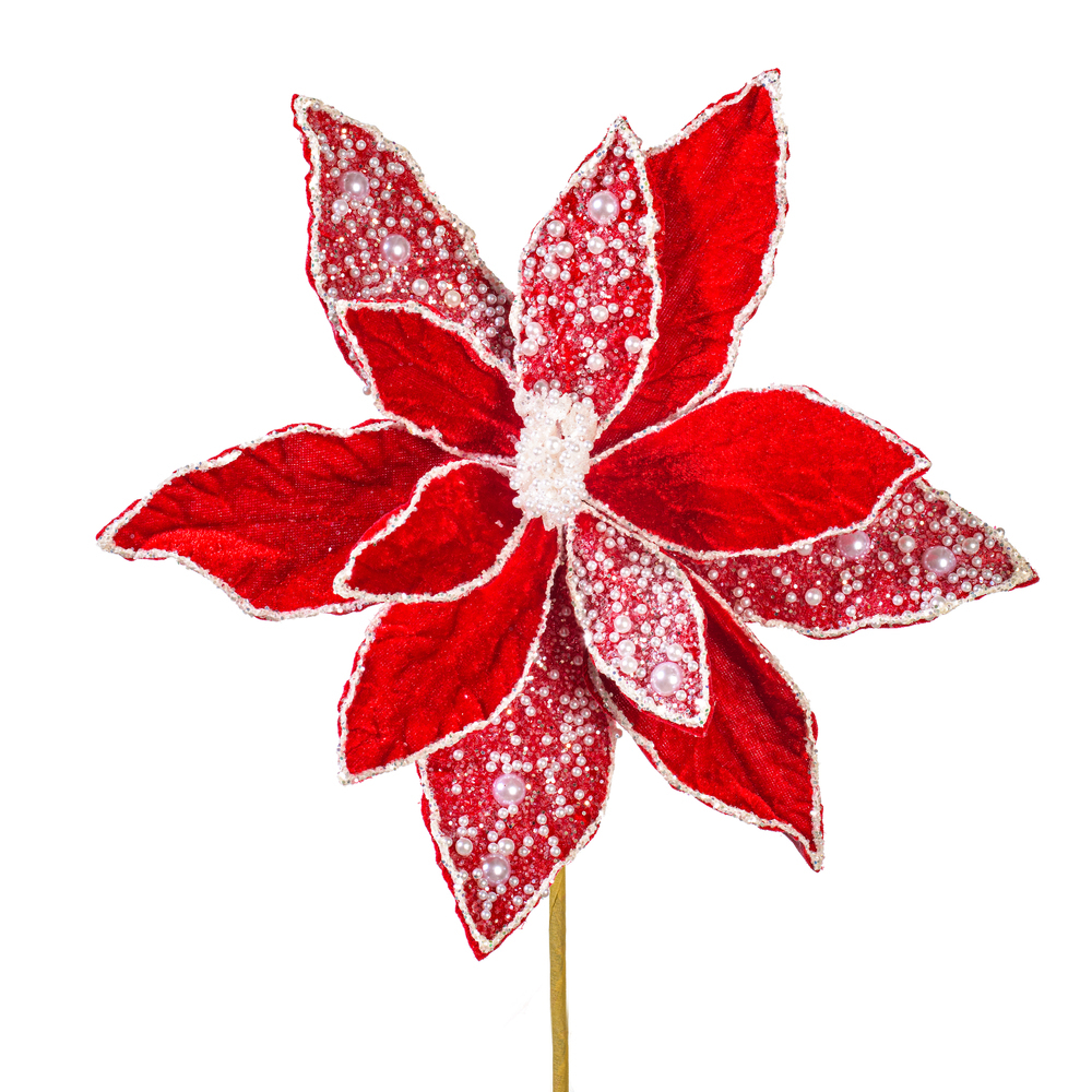 Vickerman 17" Velvet Pearl Poinsettia Stem