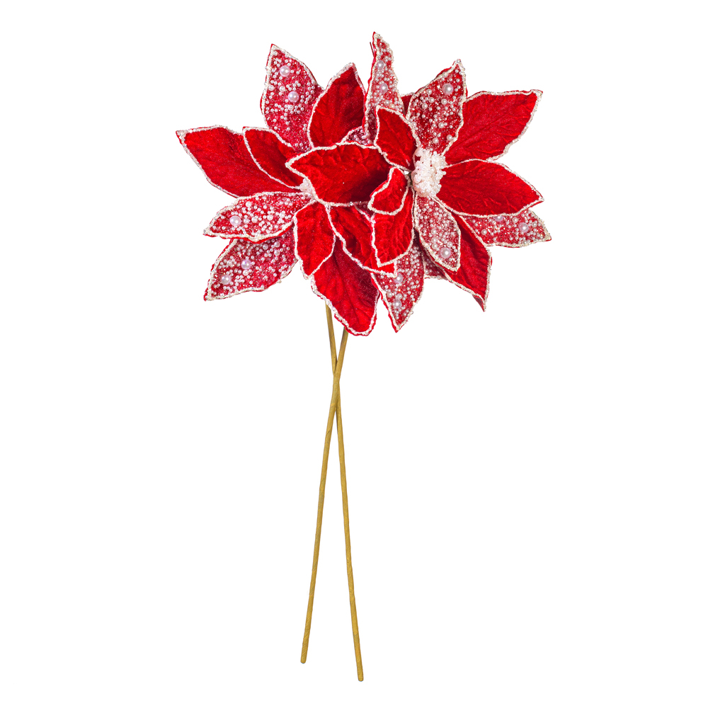 Vickerman 17" Velvet Pearl Poinsettia Stem