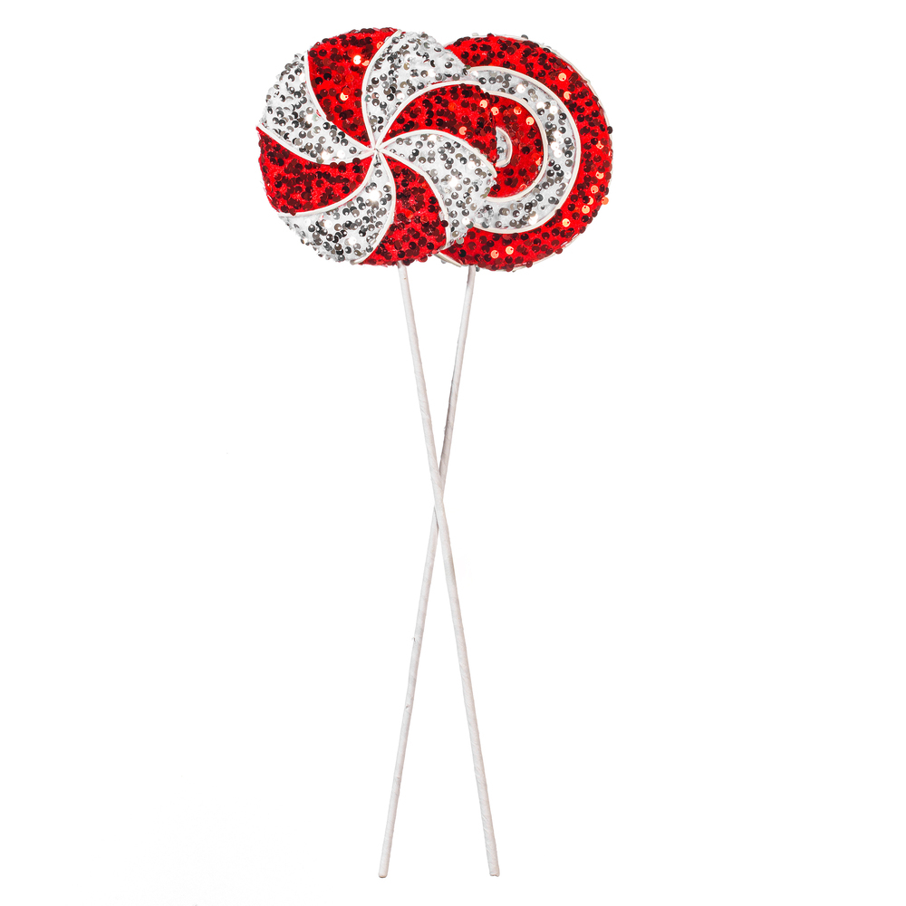 21" Red/White Sequin Lollipop 2 Asst/Set