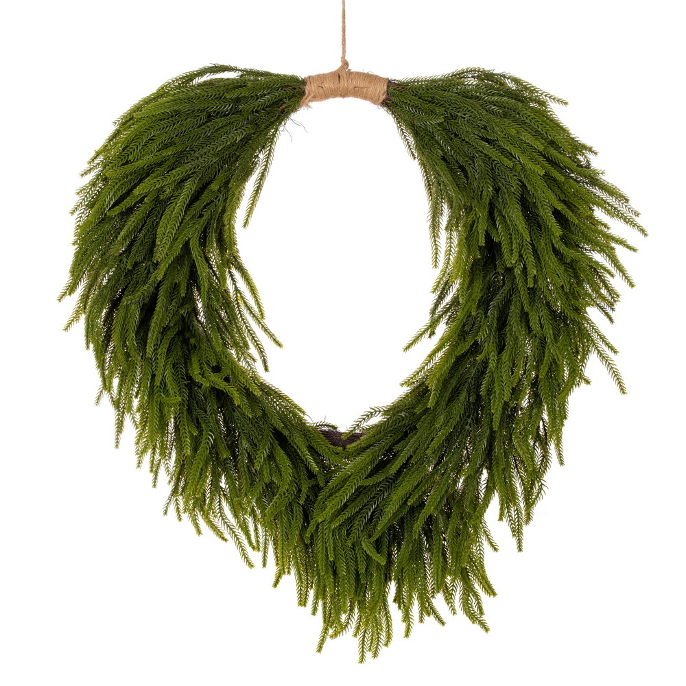 Green Norfolk Pine Heart Wreath Jute