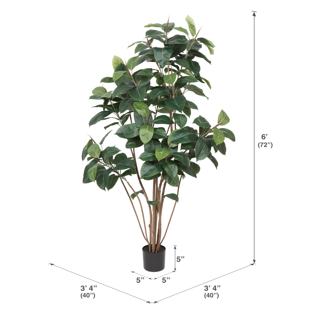 Vickerman Potted Artificial Green Rubber Tree