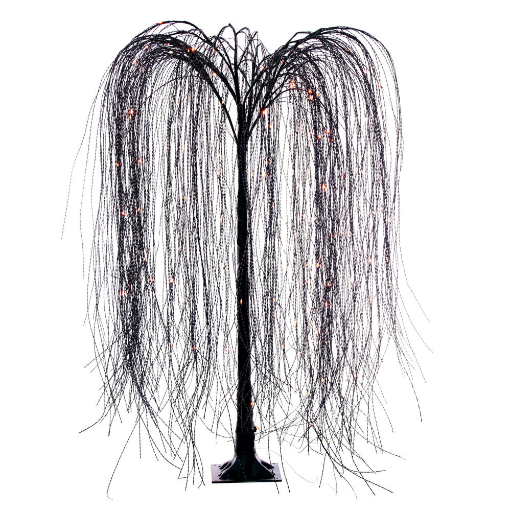 Vickerman Black Willow Twig Artificial Pre-Lit Halloween Tree, Purple and Orange LED Dot Lights. 