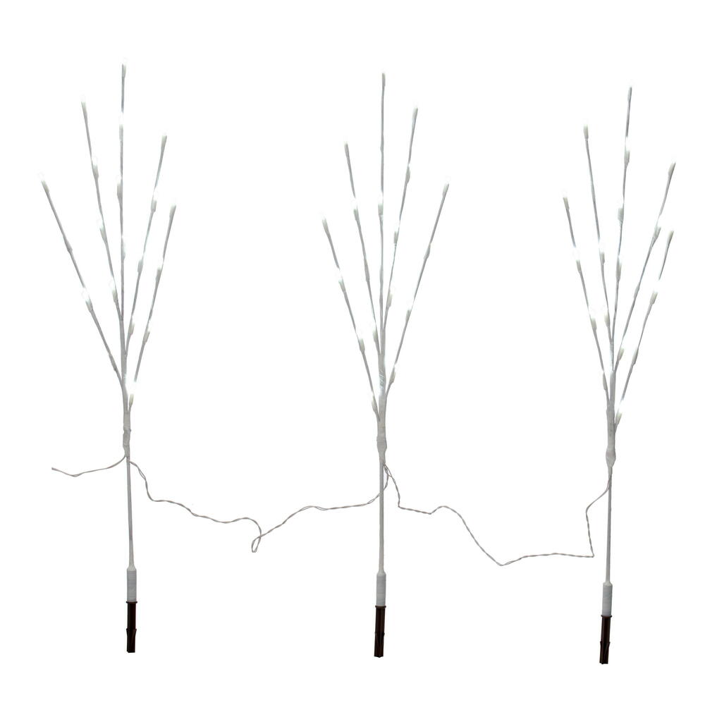 Vickerman 3Pc LED Pure White Twig Stake Lights