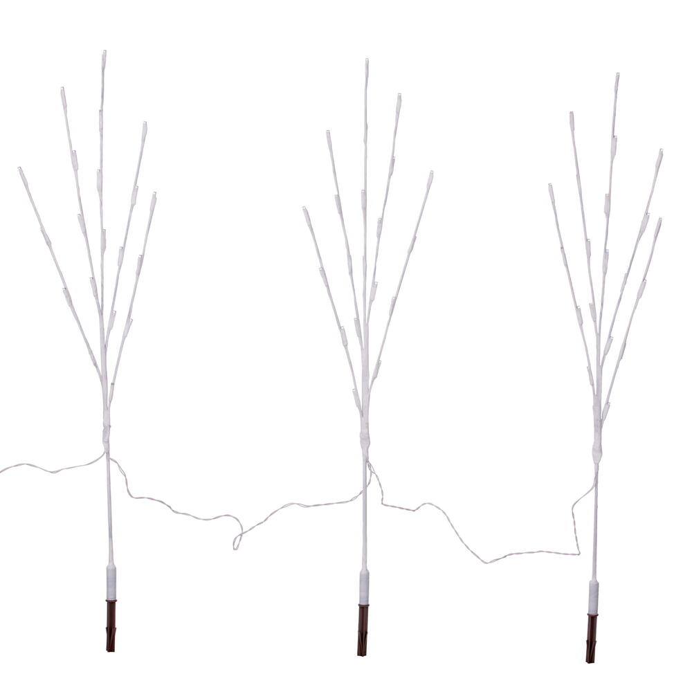 Vickerman 3Pc LED Pure White Twig Stake Lights