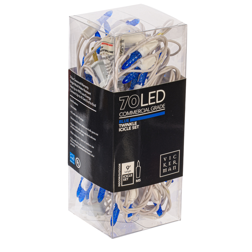 Vickerman 70Lt LED Twkl/WW M5 Icicle EC Set 9'