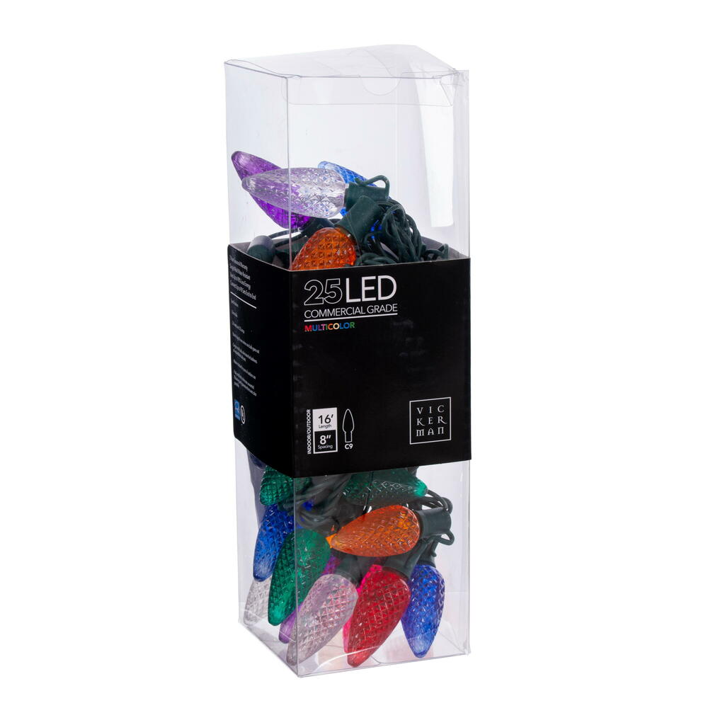 Vickerman Single Mold C9 LED Christmas Light Set 16' Green Wire