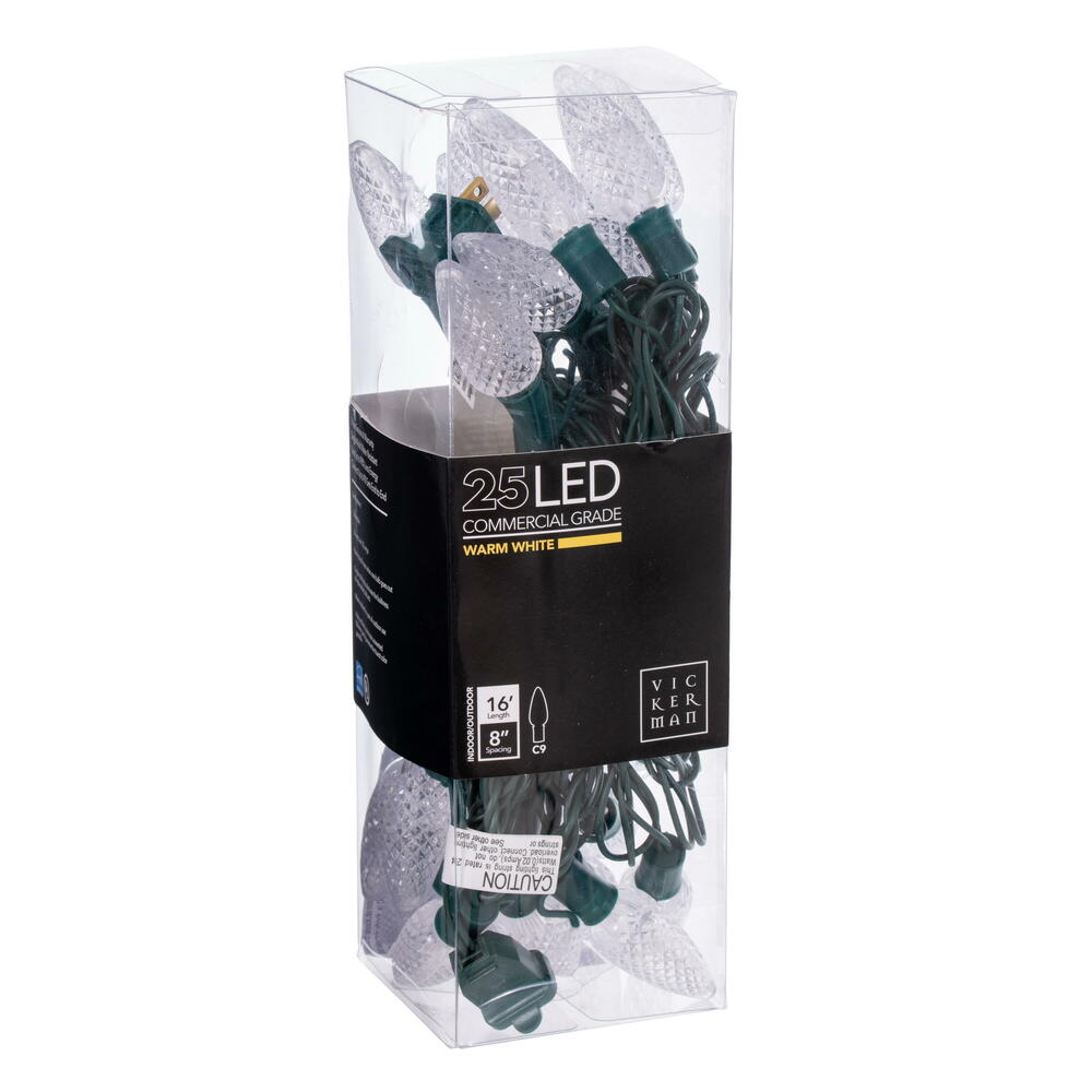 Vickerman Single Mold C9 LED Christmas Light Set 16' Green Wire
